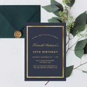 誕生日 ブルー ゴールド クラシック シンプル 招待状