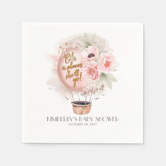 誕生日/ベビーシャワー/熱気球フローラ スタンダードカクテルナプキン (正面)