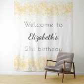 誕生日 ホワイト ゴールド グリッター 名前 エレガント ウェルカム タペストリー (インサイチュ)