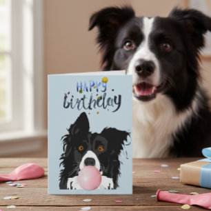 誕生日 ボーダーコリー 犬 動物 バブルガム カード
