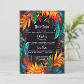 誕生日 | ボールド ネオン トロピカル フォリアージ 招待状 (スタンド正面)