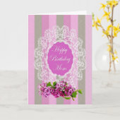 誕生日 – ママ – 古いファッション – ライラック&レース カード (黄色い花)