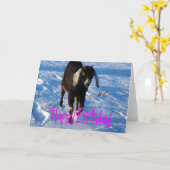 誕生日、ミニー・ザ・ヤギの雪 カード (黄色い花)