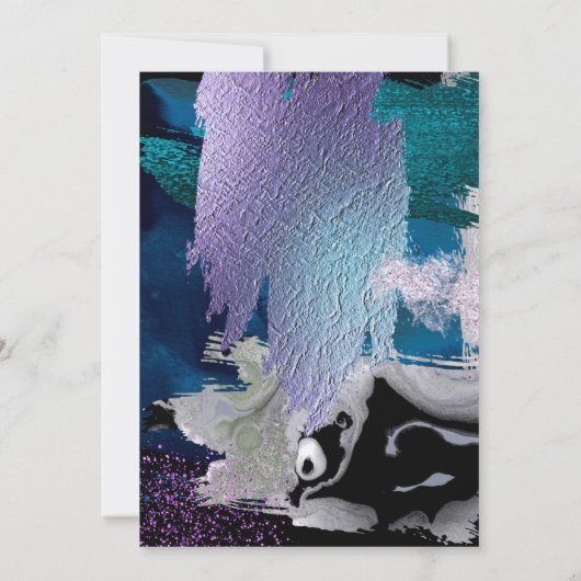 誕生日 |メタリックフェイクシルバー薄紫アクア 招待状 (裏面)