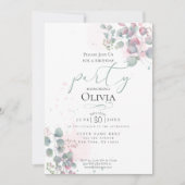 誕生日 |モダンユーカリ葉 招待状 (正面)