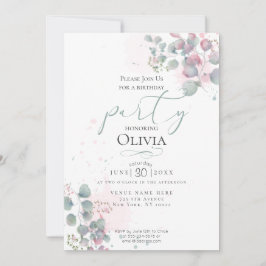 誕生日 |モダンユーカリ葉 招待状