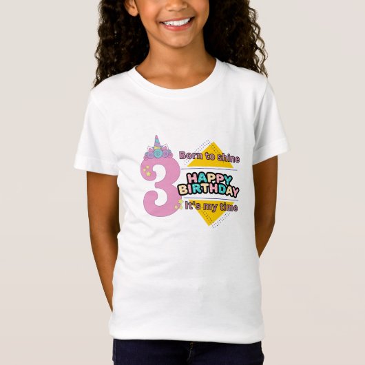 誕生日+ユニコーンのかわいいTシャツデザイン Tシャツ (正面)