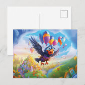 誕生日 ライオンと風船とファンタジー城 La ポストカード (正面/裏面)