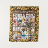 誕生日 ラスティックひまわり 木製 30 枚の写真コラージュ タペストリー (正面)