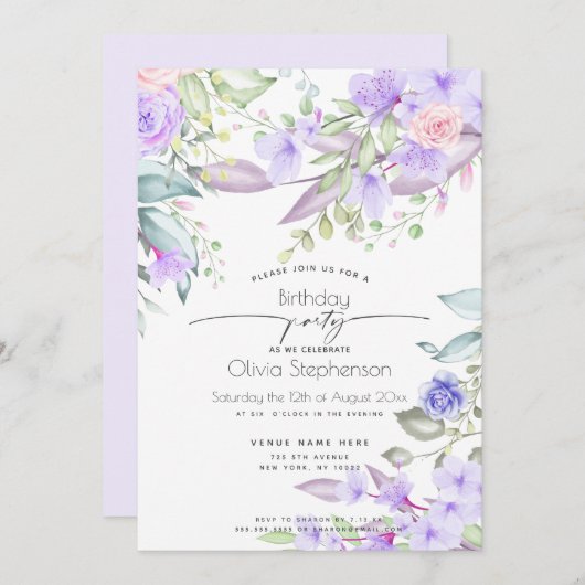 誕生日 |ラベ淡い色のンダーフローラ 招待状 (正面/裏面)