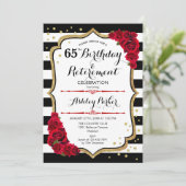 誕生日&リタイアパーティー-白黒レッド金ゴールド 招待状 (スタンド正面)