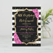 誕生日&リタイアメントパーティー – ブラックピンク金ゴールド 招待状 (スタンド正面)