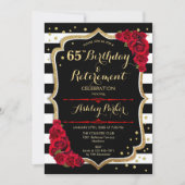 誕生日&リタイアメントパーティー – 黒い赤い金ゴールド 招待状 (正面)