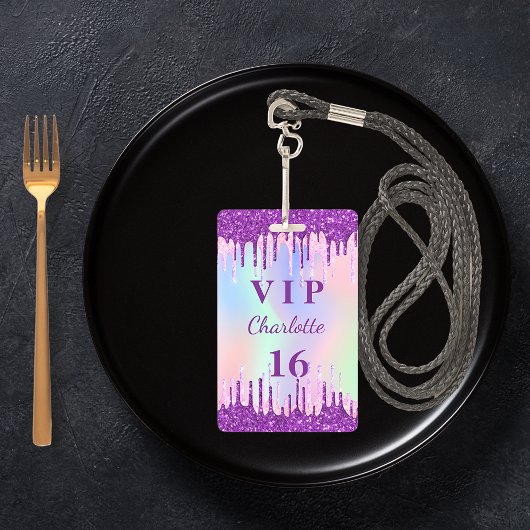 誕生日 レインボー グリッター パープル VIP 招待状 バッジ