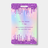 誕生日 レインボー グリッター パープル VIP 招待状 バッジ (裏面)