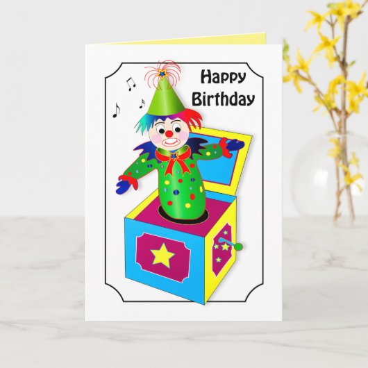 誕生日、レトロジャックインザボックス鮮やかな色 カード (黄色い花)