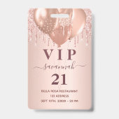 誕生日 ローズゴールド グリッター風船 VIP 招待状 バッジ (正面)