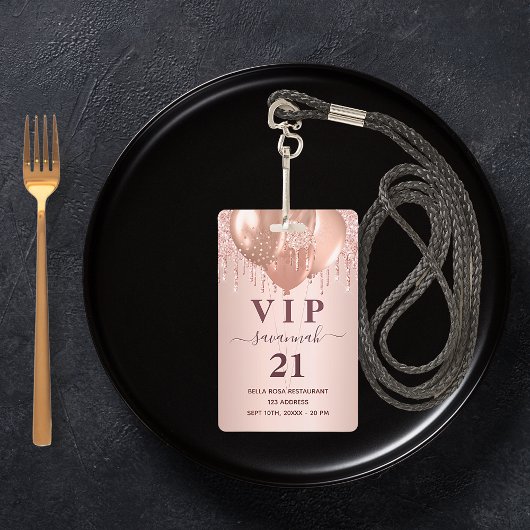 誕生日 ローズゴールド グリッター風船 VIP 招待状 バッジ