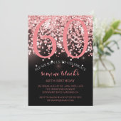 誕生日 ローズゴールド ピンク グリッター グラム 60歳の誕生日 招待状 (スタンド正面)