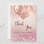 誕生日 ローズゴールド ピンク 風船 サンクスカード 招待状 (正面)
