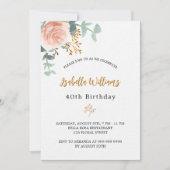 誕生日 ローズゴールド フラワーユーカリ ラグジュアリー 招待状 (正面)