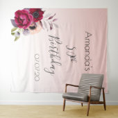 誕生日 ローズゴールド ブラッシュピンク フラワーズ ネーム タペストリー (インサイチュ(横))