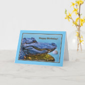 誕生日、ワニ、ゴルフボール カード (黄色い花)