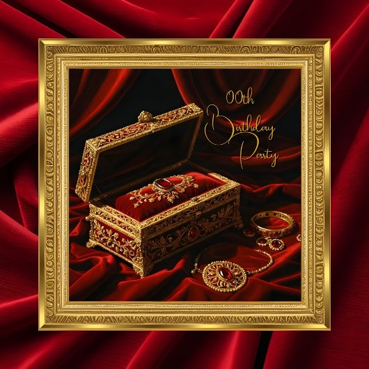 誕生日 ヴィンテージ ゴールドフレーム 赤ジュエリーボックス 招待状