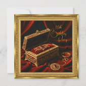 誕生日 ヴィンテージ ゴールドフレーム 赤ジュエリーボックス 招待状 (正面)