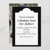 誕生日 ヴィンテージ 冬のストリート シーン アンティーク カー 招待状 (正面/裏面)