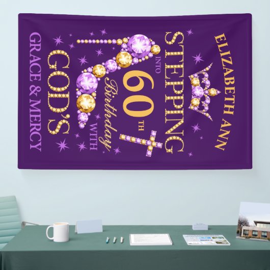 誕生日、任意の年齢、編集可能、キリスト教徒、紫 横断幕 (トレードショー)