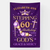 誕生日、任意の年齢、編集可能、キリスト教徒、紫 横断幕 (縦)