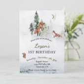 誕生日 冬の森の動物 キツネ 休日 招待状 (スタンド正面)