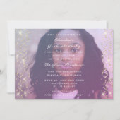 誕生日 卒業 パーティー フォト ピンク ゴールド 招待状 (正面)