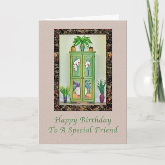 誕生日、友人、アンティークキャビネットとの静物情報 カード (正面)