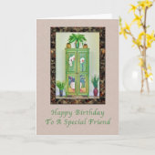 誕生日、友人、アンティークキャビネットとの静物情報 カード (黄色い花)