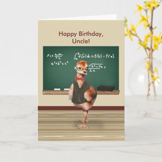 誕生日、叔父さんのカスタマイズ可能なおもしろいなひな鳥 カード (黄色い花)