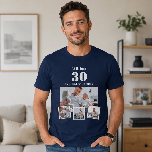誕生日 名前 年齢 フォトコラージュ ブルー Tシャツ