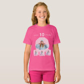 誕生日 名前 年齢 フォトコラージュ 女子 ピンク Tシャツ (正面フル)