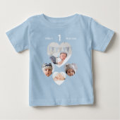 誕生日 名前 年齢 フォトコラージュ 赤ちゃん 男の子 ブルー ベビーTシャツ (正面)