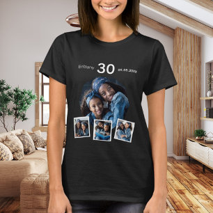 誕生日 名前 年齢 写真コラージュ 女性 ブラック Tシャツ