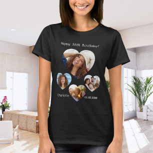 誕生日 名前 年齢 写真 ハート コラージュ 女性 黒 Tシャツ