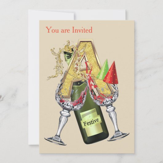 誕生日 – 大文字モノグラム – 文字A 招待状 (正面)