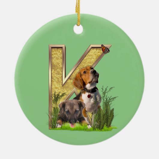 誕生日 – 大文字 – Eアートトートバッグ セラミックオーナメント (裏面)