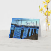 誕生日-夫-マリーナおよびカモメの船 カード (黄色い花)