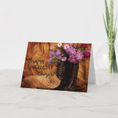 誕生日-女性のカーボーイ – ブーツと花 カード (正面)