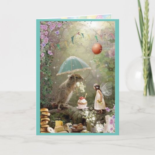 誕生日、妖精、風船 サンキューカード (正面)