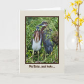 誕生日，妹，三色のサギのひな2羽 カード (黄色い花)