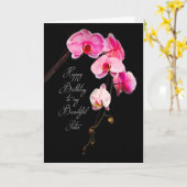 誕生日-姉妹-明るい赤紫色ラン カード (黄色い花)