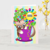 誕生日-姪の子猫猫の祝うこと カード (黄色い花)